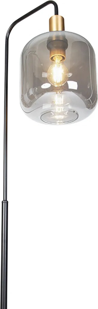 Designerska lampa podłogowa czarna ze złotem i dymionym szkłem - Zuzanna