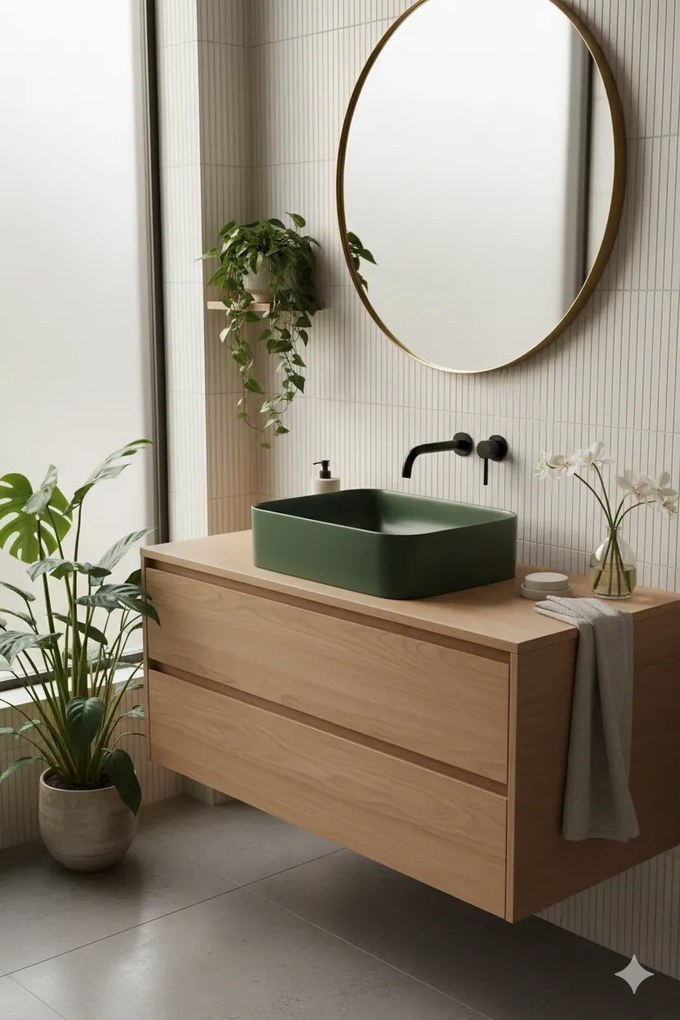 Zielona prostokątna ceramiczna umywalka na blat G6-L85