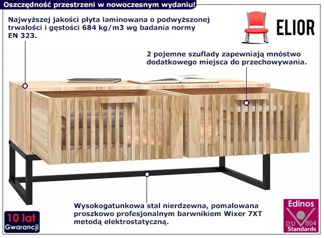 Industrialny stolik kawowy z 2 szufladami - Avorro