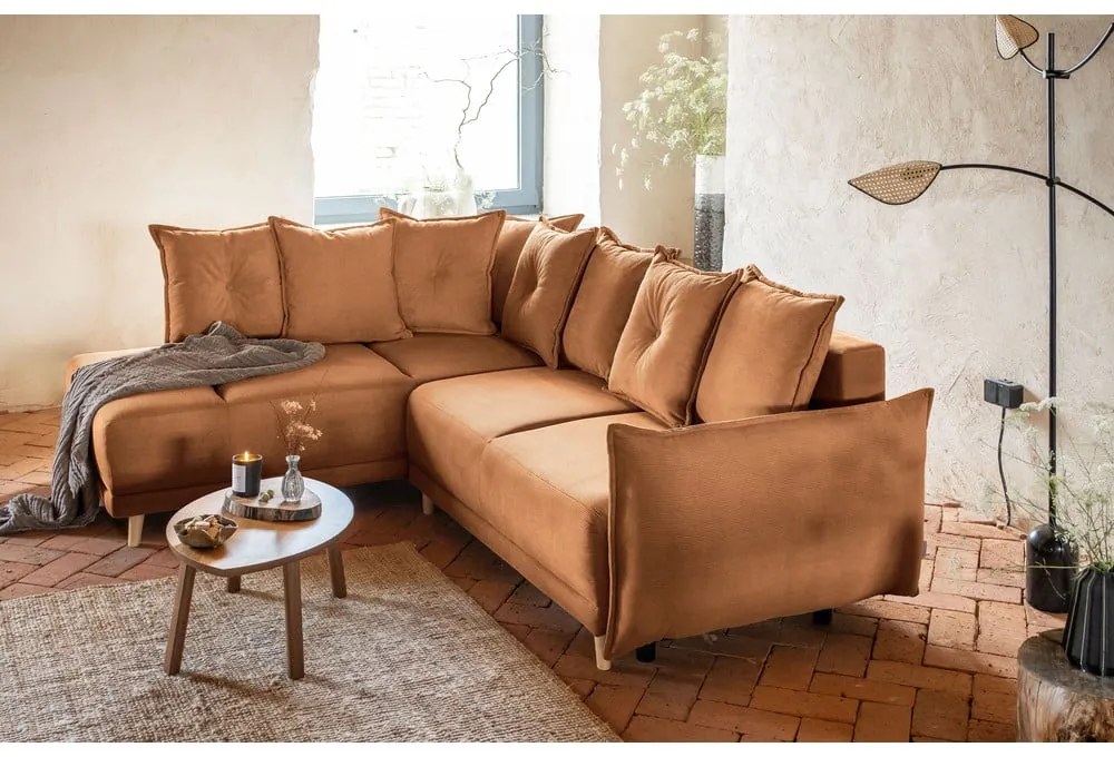 Ceglasty sztruksowy rozkładany narożnik (lewostronny) Lazy Lukka – Miuform