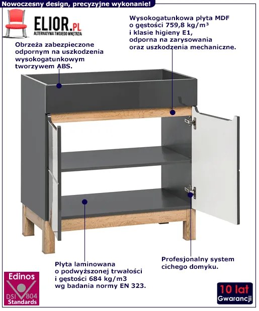 Grafitowa szafka łazienkowa z umywalką T9-E09