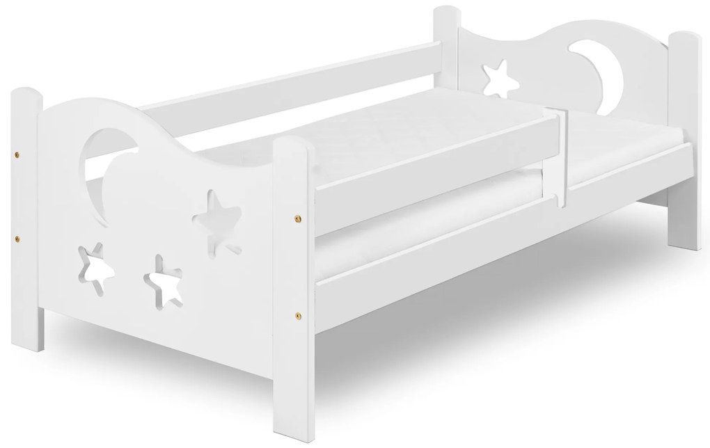 Łóżko dziecięce MOON 80 x 160 cm, białe Stelaż: Ze stelażem listwowym rolowanym elastycznym, Materac: Bez materaca