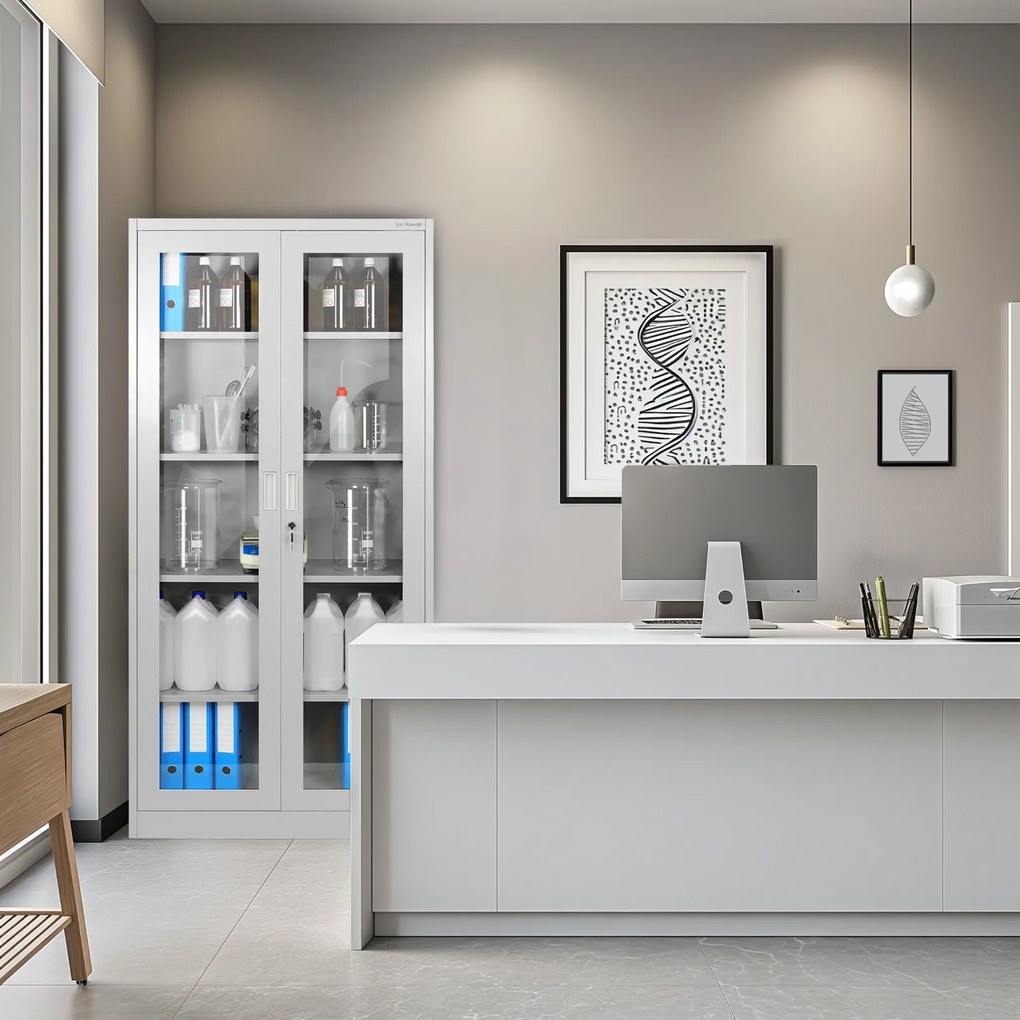 Przeszklona szafa medyczna Amelia 90x40x185 cm szara