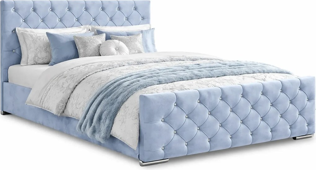 Błękitne welurowe łóżko glamour 6 rozmiarów D2-K89