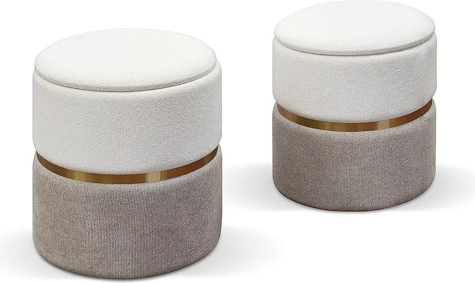 Zestaw 2 puf do przechowywania z białego i gołębiego szarego materiału z efektem aksamitu - SKIEN