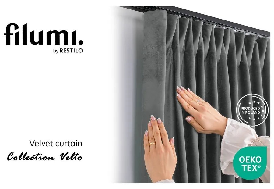 Ciemnoszara aksamitna zasłona częściowo zaciemniająca (dimout) 200x270 cm Velto – Filumi