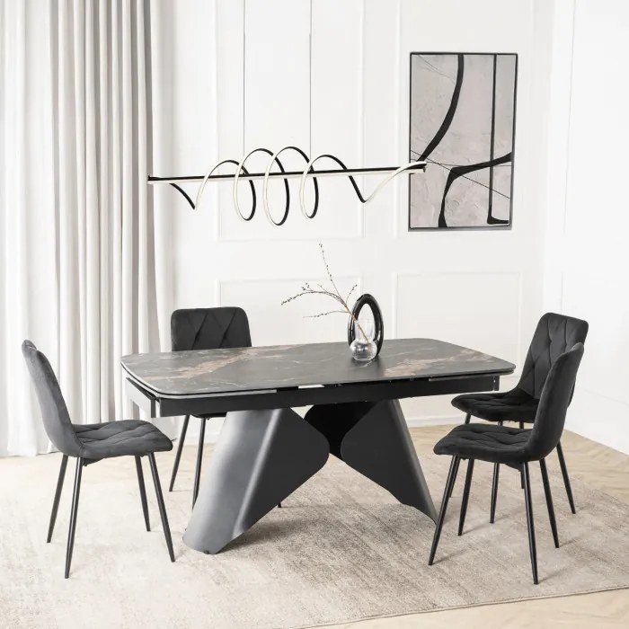 Stół Rozkładany Prostokątny VERONA 160-240 cm Ceramiczny Czarny Marmur/Czarny Nowoczesny