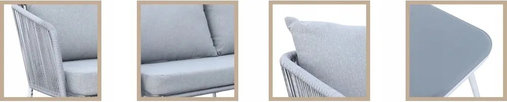 Zestaw mebli ogrodowych szary aluminium sofa fotele stolik sznurowanie