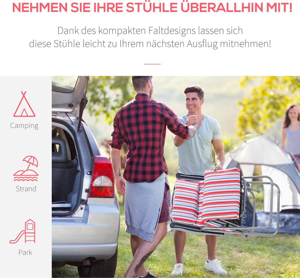 Outsunny zestaw leżaków z poduszkami składany kolor czerwony, 60 x 75 x 65-102 cm