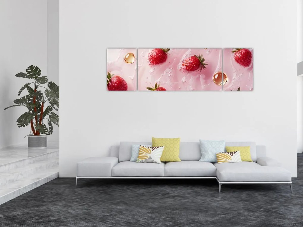 Obraz - Truskawki w bąbelkach (170x50 cm)