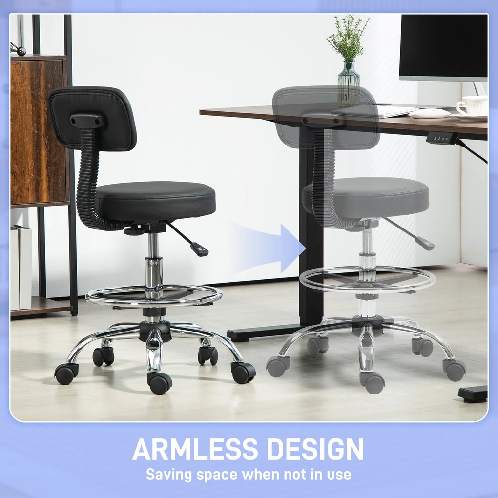HOMCOM Ergonomiczne Krzesło Biurowe, Kompaktowe, Regulowane, z Podnóżkiem, Obrotowe, Skóra Ekologiczna, Metal, Czarne