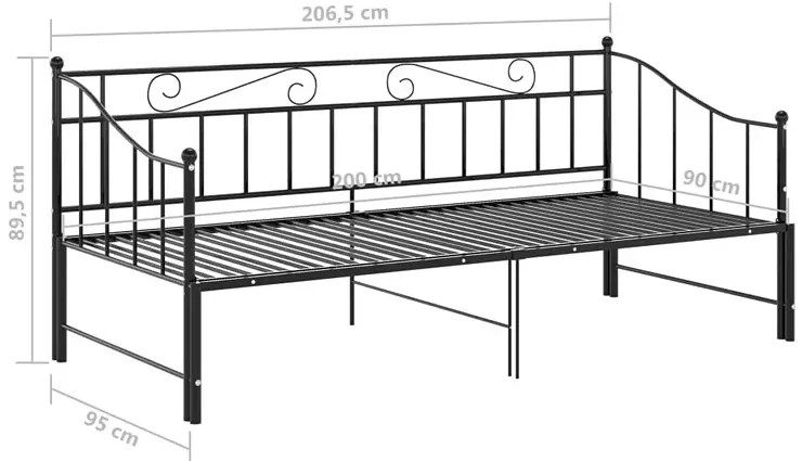 Czarne rozkładane łóżko metalowe 90x200 cm D1-F38