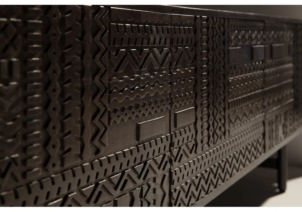 Ciemnobrązowa szafka pod TV z litego drewna mango 145x48x40 cm Kalai – MOME