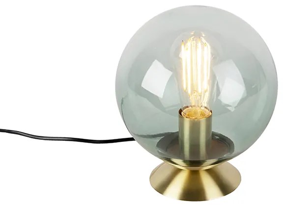 Lampa stołowa art deco mosiądz z zielonym szkłem - Pallon