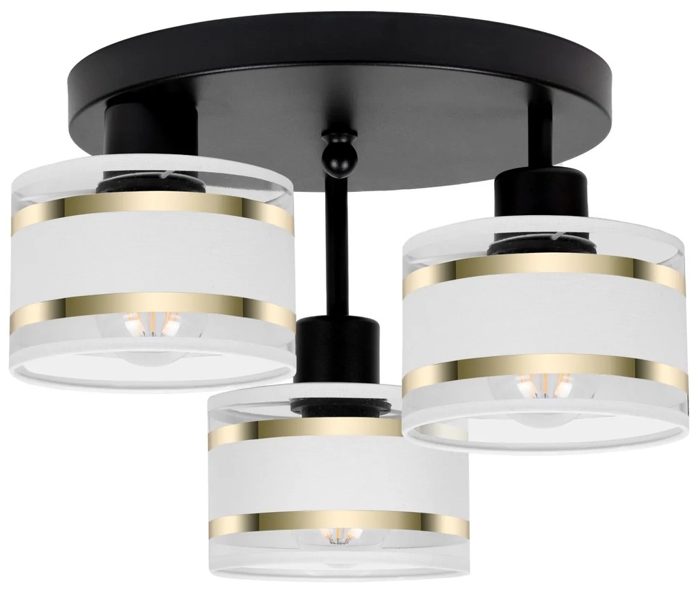 Lampa sufitowa czarna trzypunktowa z białymi abażurami T-3030SC-WEWEWE