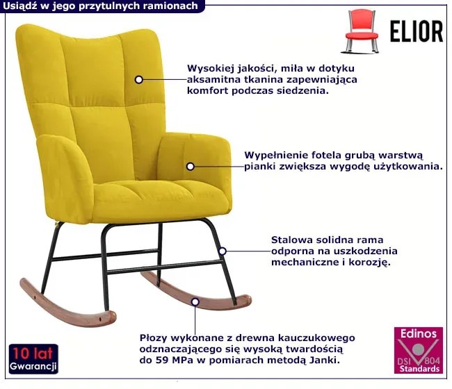 Musztardowy stylowy fotel wypoczynkowy bujany - Enila