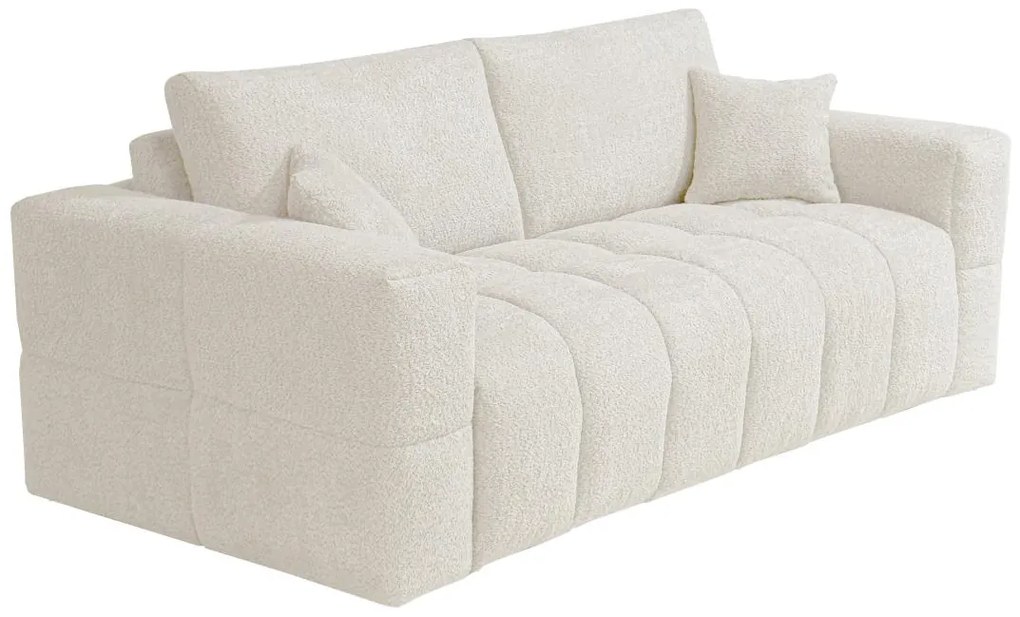 Kanapa 4-osobowa rozkładana typu express z beżowej bukli - Miejsce do spania 160 cm - Materac 13 cm - ISSORO