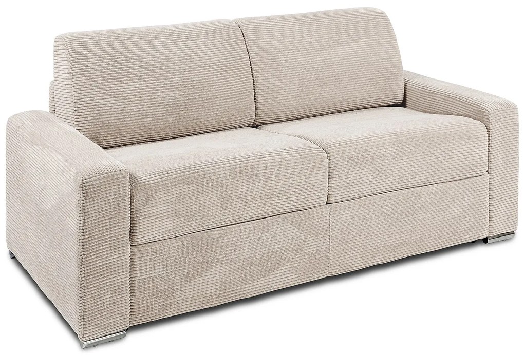 Kanapa 3-osobowa rozkładana typu express z beżowego sztruksu - Miejsce do spania 140 cm - Materac 22 cm z pamięcią kształtu - CALITO