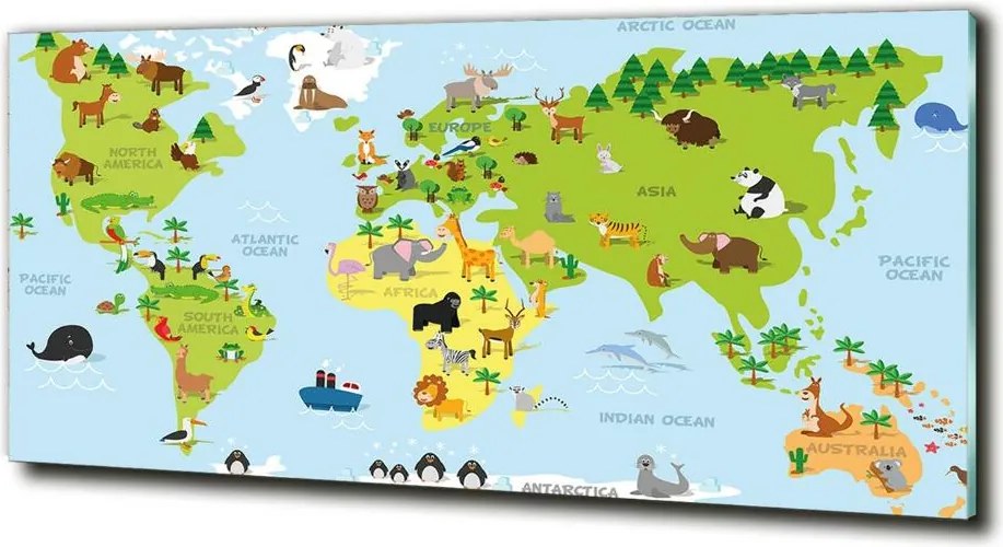 Foto obraz szkło hartowane Mapa zwierzęta