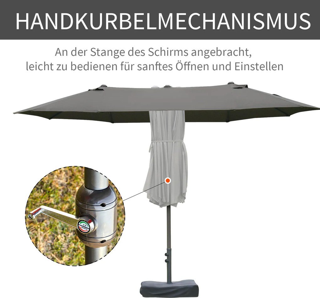 Podwójny Parasol Outsunny z Podstawką i Korbką Ciemnoszary 460 x 270 cm