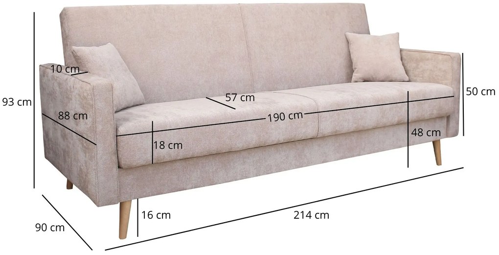Beżowa sofa rozkładana na nóżkach S1-R94
