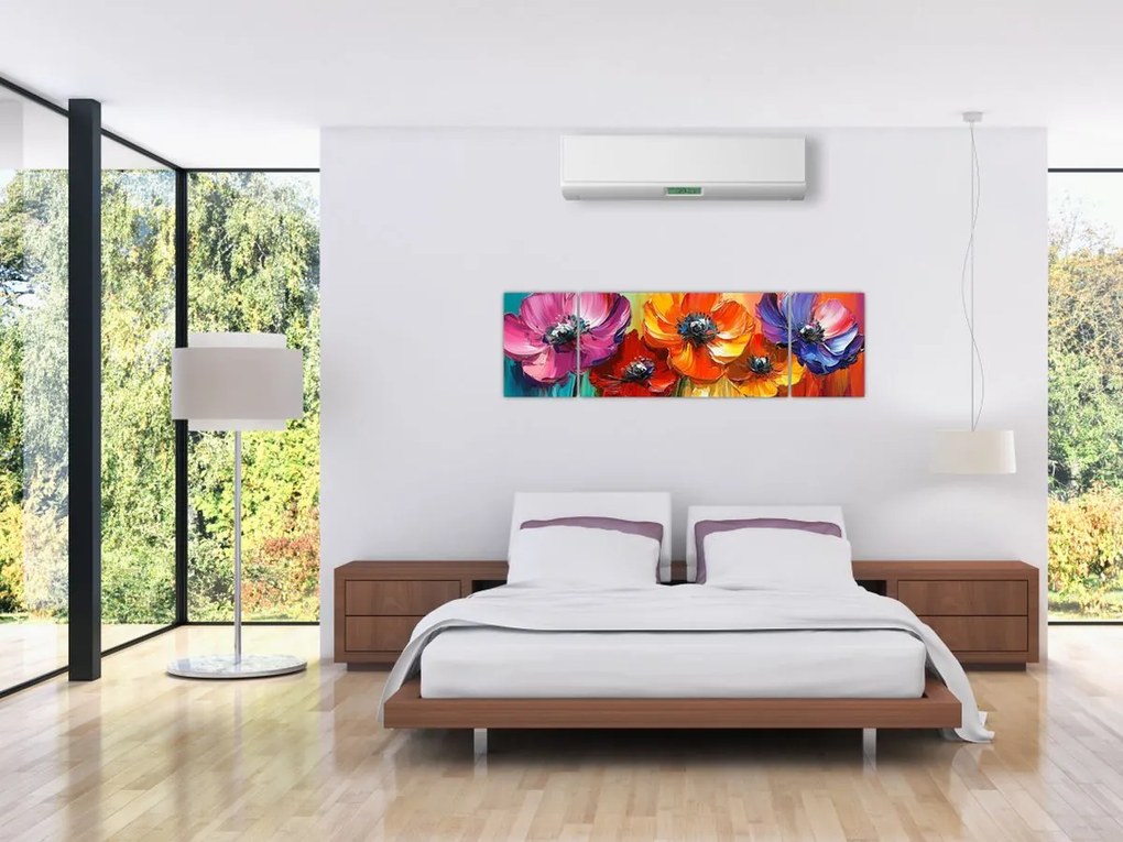 Obraz - Pięć kolorowych kwiatów (170x50 cm)