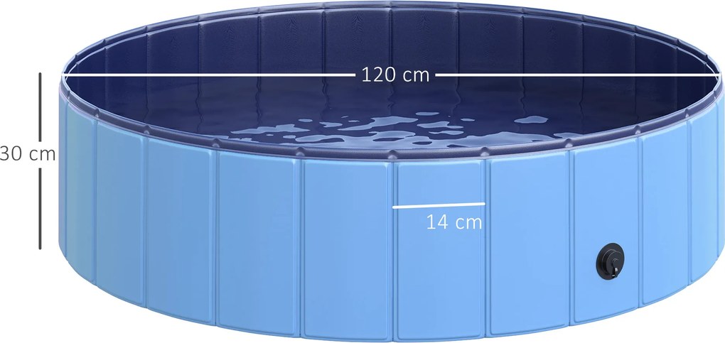 PawHut Basen dla psów Niebieski brodzik kąpielowy Ø120x30cm Plastik i drewno | Aosom PL