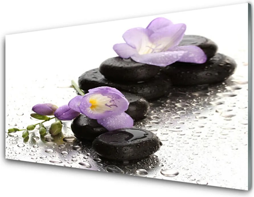 Panel Szklany do Kuchni Równowaga: Kwiat i Skała