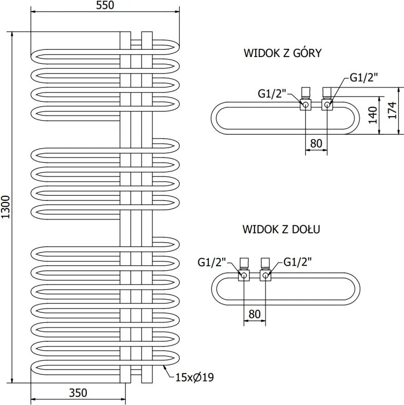 Mexen Ops grzejnik łazienkowy 1300 x 550 mm, 694 W, biały - W122-1300-550-00-20