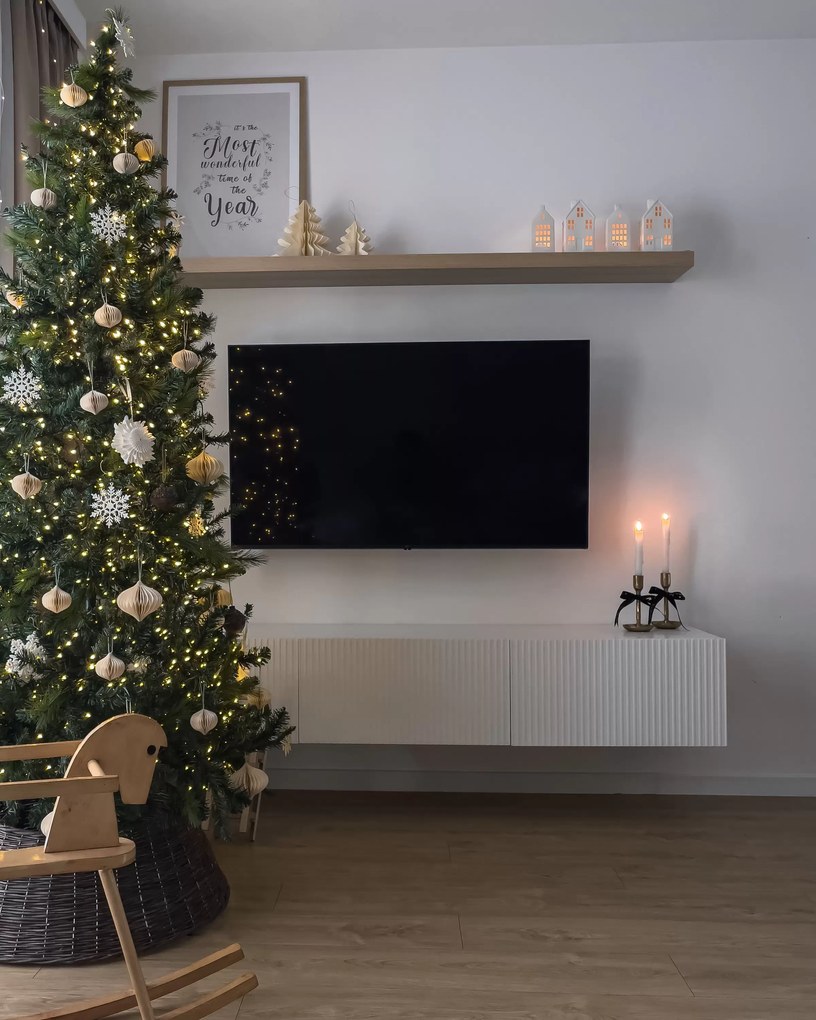 Szafka RTV wisząca Nicole 200 cm z szufladą - biały mat