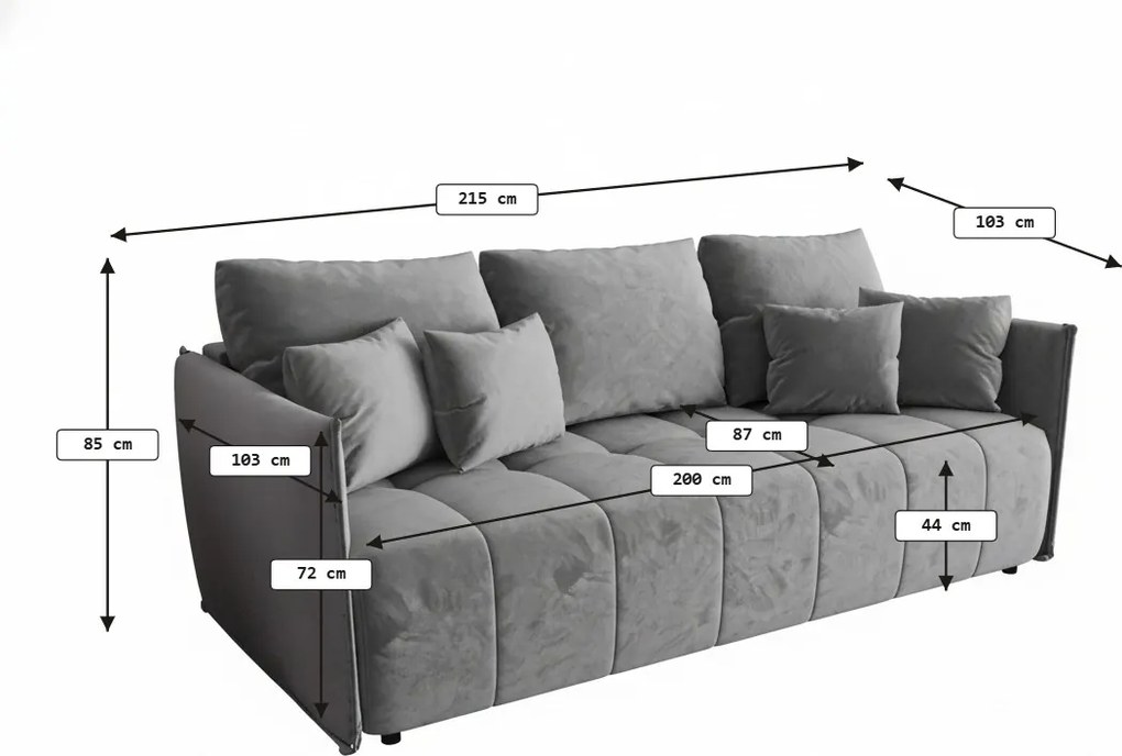 Rozkładana 3-osobowa sofa VELORA 215x103 cm, ciemnoniebieska