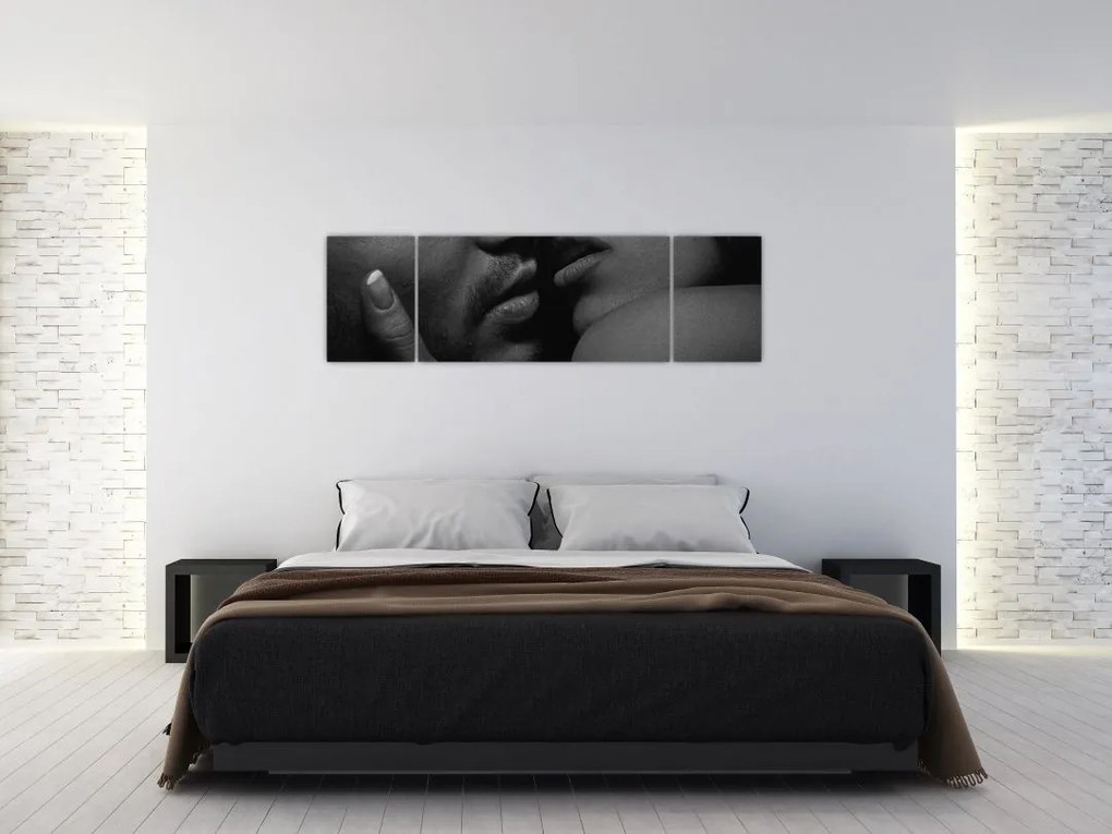 Obraz - Pocałunek, czarno - białe zdjęcie (170x50 cm)
