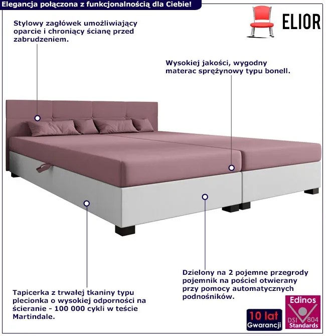 Tapczan dwuosobowy z zagłówkiem różowy + biały P4-L87