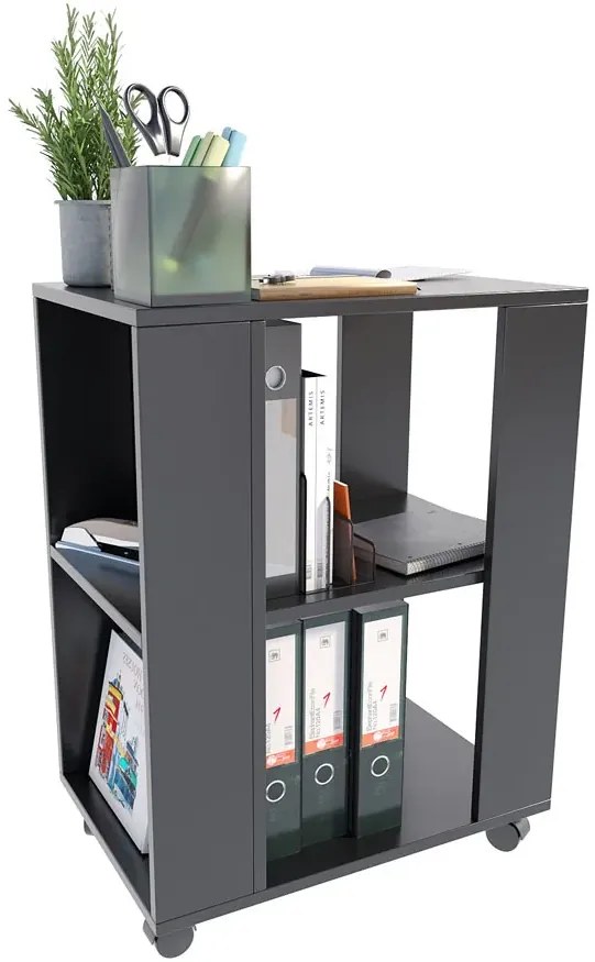 Czarna szafka na kółkach z półką R0-M09