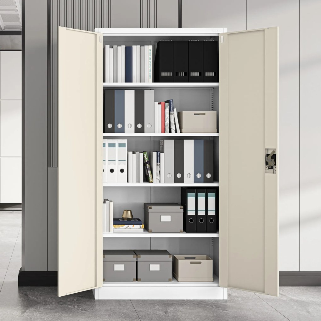 Biurowa szafa metalowa JAN, 900 x 1850 x 400 mm, Eco Design: biała/ dąb sonoma