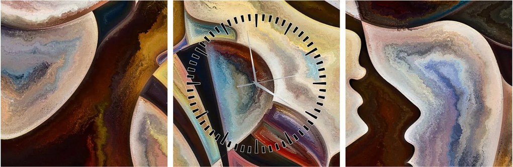 Obraz - Abstrakcja głów (z zegarem) (90x30 cm)