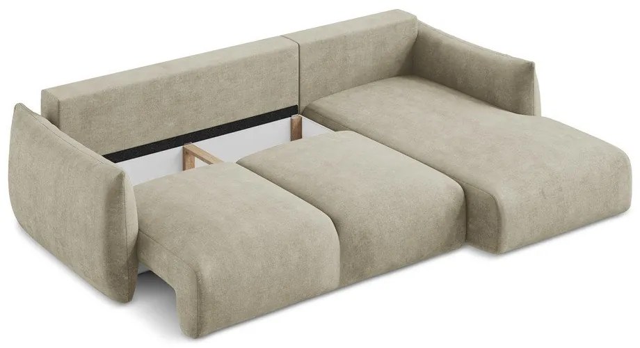 Beżowy rozkładany narożnik z tkaniny szenilowej (prawostronny/z szezlongiem) Leila – Makamii