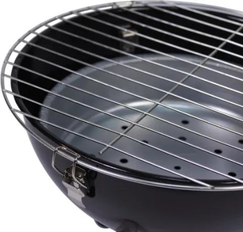 Czarny mini grill BBQ retro, przenośny, 30 cm, stalowy