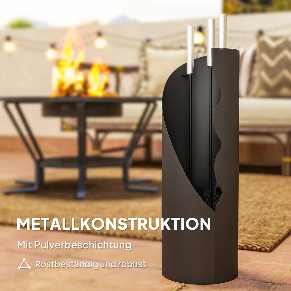 Outsunny Zestaw narzędzi do kominka 4 el. — czarny, metalowy