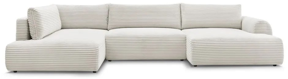 Kremowy sztruksowy rozkładany/ze schowkiem narożnik (lewostronny/w kształcie litery U) Lucien – Bobochic Paris