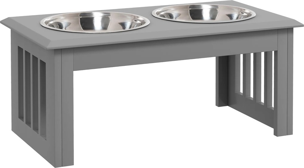 PawHut Stacja żywieniowa dla psów, 2 miski ze stali nierdzewnej, antypoślizgowa, 58,4x30,5x25,4cm, szara