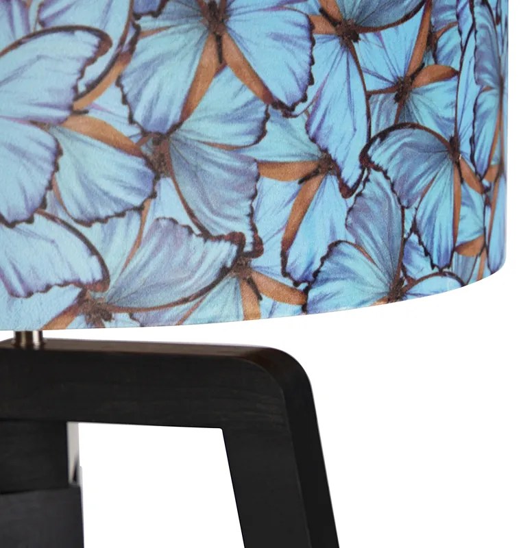 Lampa podłogowa trójnóg czarna z abażurem w kształcie motyla 50 cm - Puros klasyczny/Antyczny Oswietlenie wewnetrzne