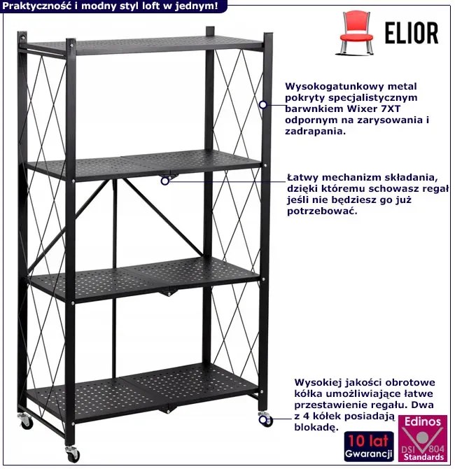 Czarny mobilny regał metalowy W1-R67