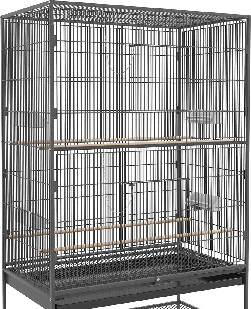 PawHut Klatka dla ptaków z drążkami siedziskowymi, zabawkami dla ptaków, wyjmowaną tacą na dnie, 1 półka, Szary