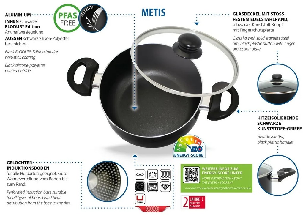 Elo 48004 Basic 4-częściowy zestaw aluminiowychgarnków Metis