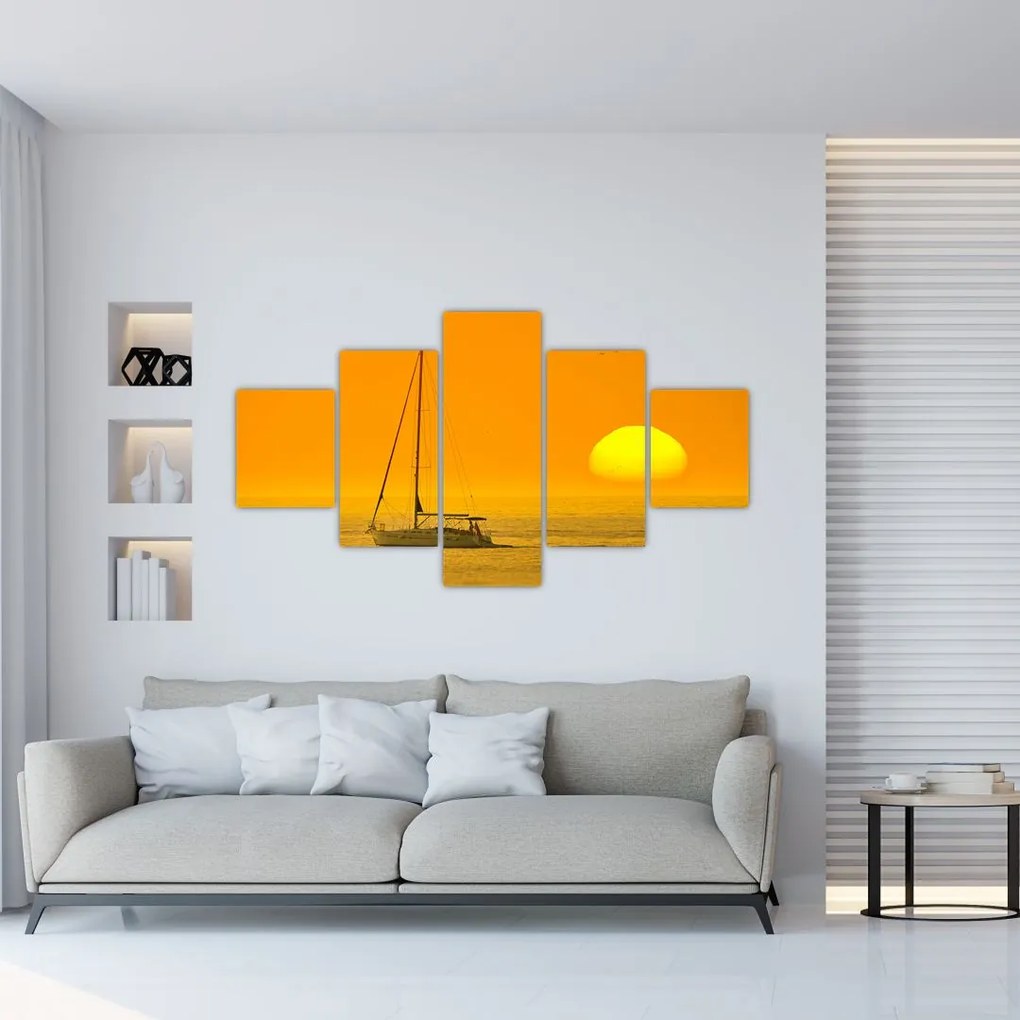 Obraz - Łódź na środku morza (125x70 cm)