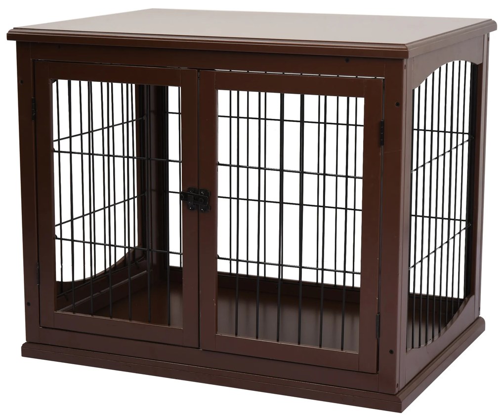 PawHut Buda dla psa, 2 wejścia, zamknięta, MDF i metal, 58,4 x 81,3 x 66 cm, Czarny