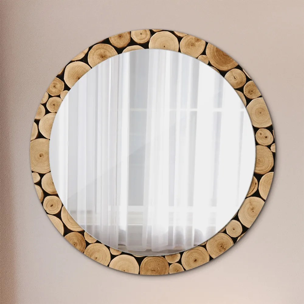 Lustro z nadrukiem okrągłe Kłody drewna