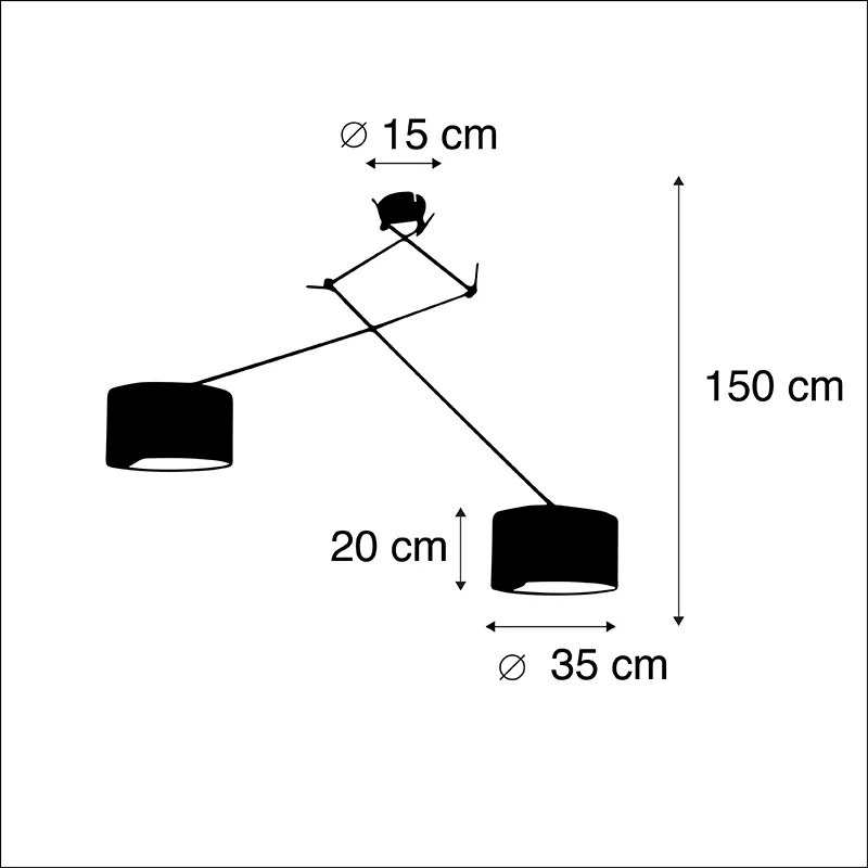 Lampa wisząca czarna z czerwonymi i złotymi abażurami z weluru 35 cm 2-światłowa - Blitz klasyczny/Antyczny Oswietlenie wewnetrzne