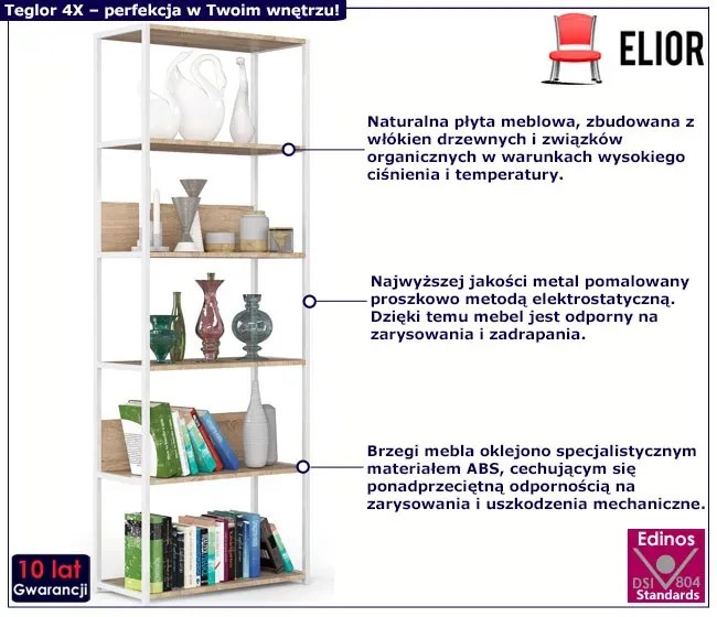Otwarty regał do kuchni biały + dąb artisan - Shira 4X